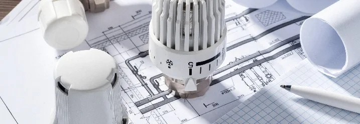 Heizungsthermostate auf Bauplan